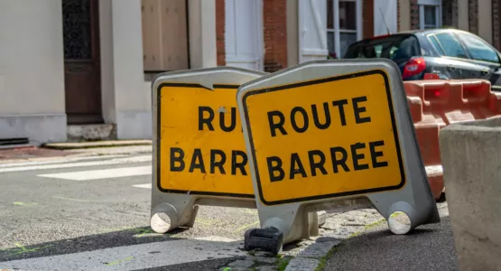 two route barree signage on road